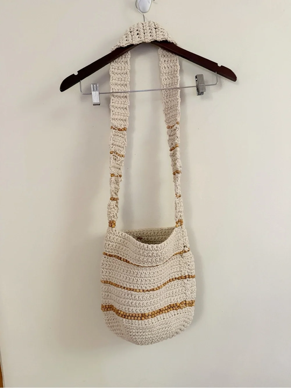 Free People Meet Me In Mallorca Crossbody Bag Cream Brown Beaded